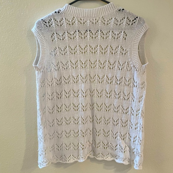 Ann Taylor Loft White Crochet Sleeveless Sweater - Picture 3 of 7